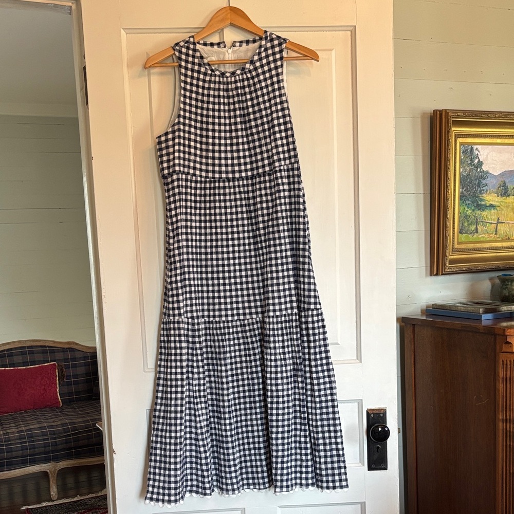 Sara Campbell Navy and White Checkered Midi Dress
